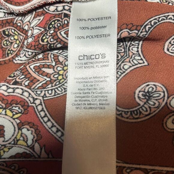 Chico’s Fall Rust/Cream Paisley Medallion Long Sleeve Blouse Size 2 - Picture 10 of 11